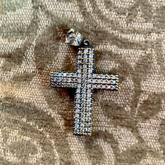 Antique Vintage Style Crystal Topaz Men or Unisex Cross Pendant - Picture 5 of 8